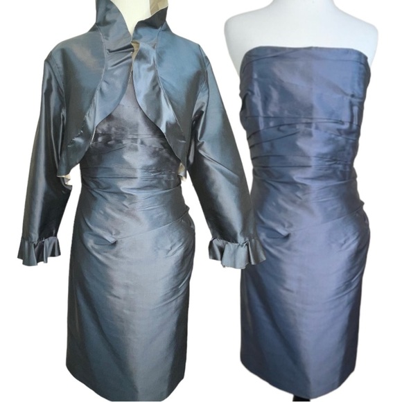 Marisa Baratelli 100% Thai Silk Strapless Dress and Cropped Jacket - Picture 4 of 17